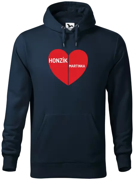 Pánska mikina Rozpolené srdce s menami