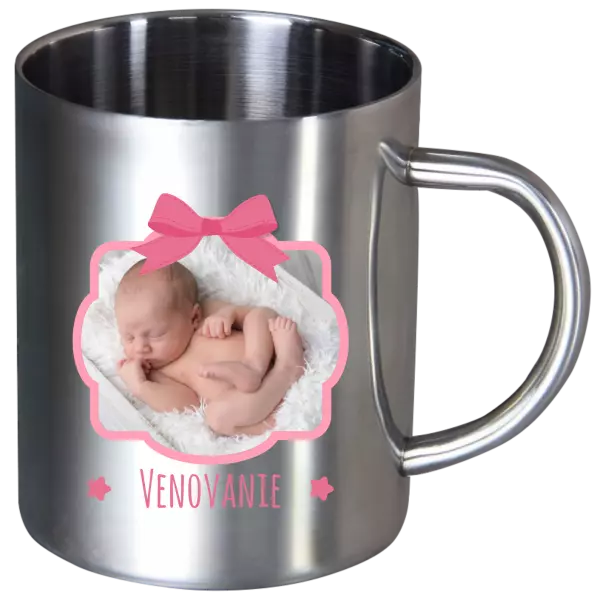 Nerezový hrnček Ružová mašľa s fotografiou