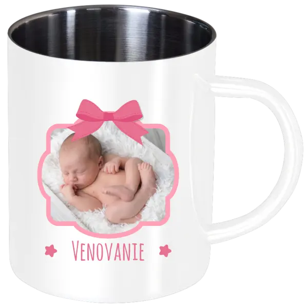 Nerezový hrnček Ružová mašľa s fotografiou