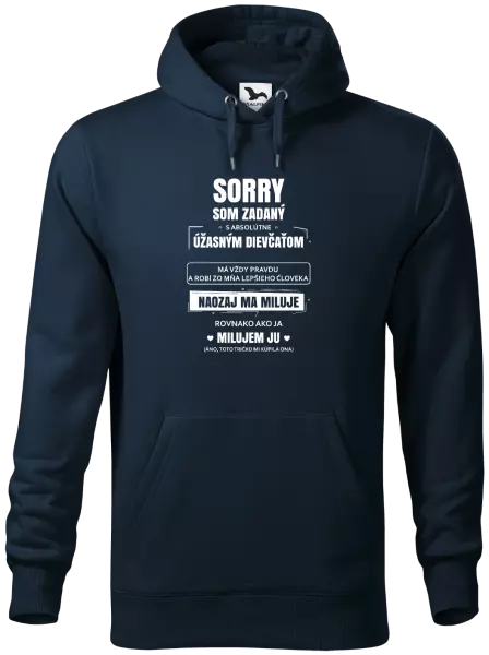 Pánska mikina Sorry, som zadaný