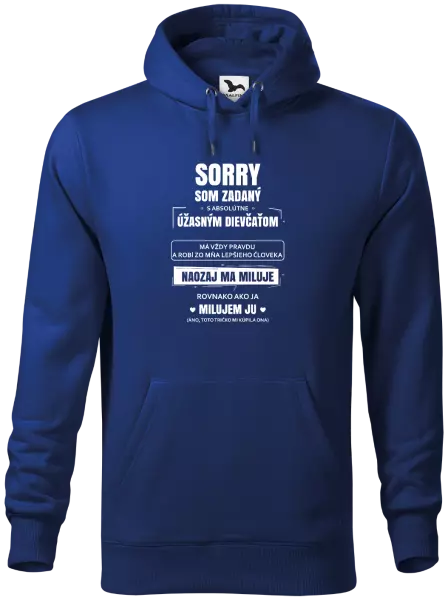 Pánska mikina Sorry, som zadaný