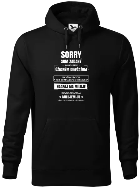 Pánska mikina Sorry, som zadaný