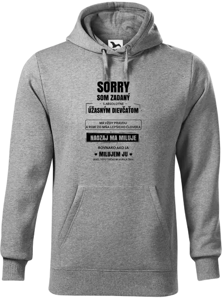 Pánska mikina Sorry, som zadaný