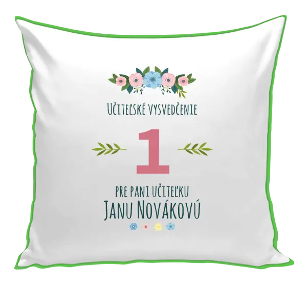 Vankúš Učiteľské vysvedčenie pre pani učiteľku