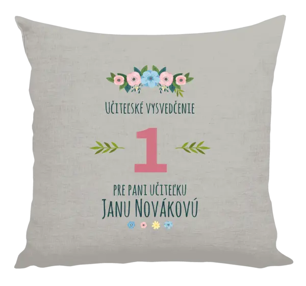 Vankúš Učiteľské vysvedčenie pre pani učiteľku