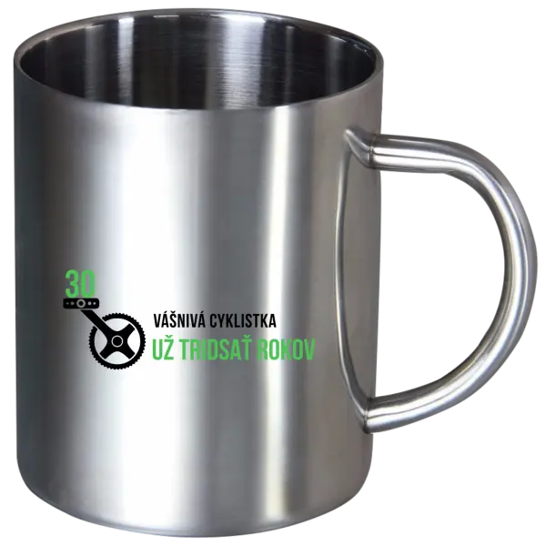Nerezový hrnček Vášnivá cyklistka už x rokov