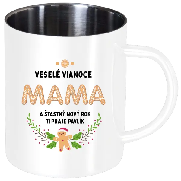 Nerezový hrnček Veselé Vianoce mami, perníček