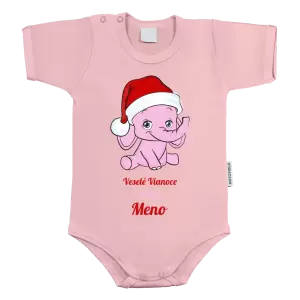 Detské body Veselé vianoce praje - ružový sloník