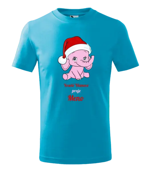 Detské vianočné tričko Veselé vianoce praje - ružový sloník