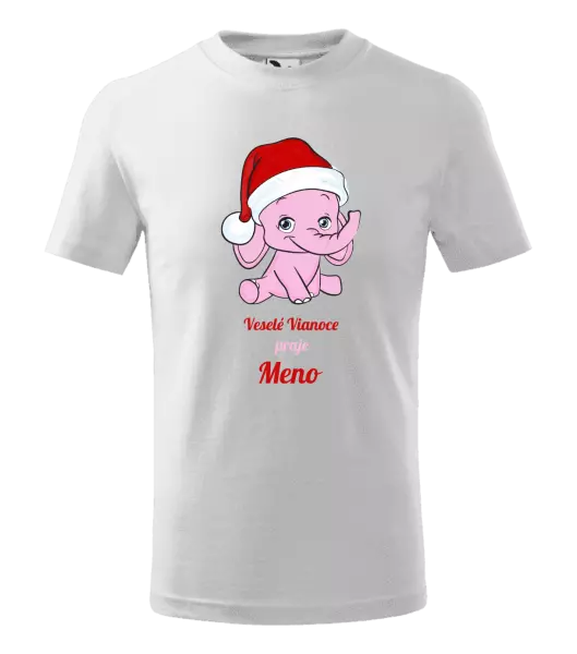 Detské vianočné tričko Veselé vianoce praje - ružový sloník