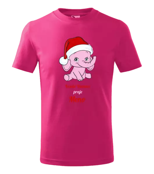 Detské vianočné tričko Veselé vianoce praje - ružový sloník