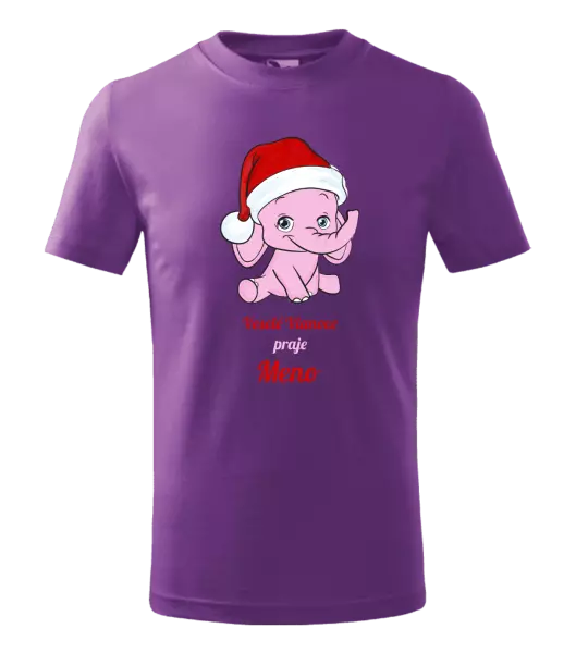 Detské vianočné tričko Veselé vianoce praje - ružový sloník