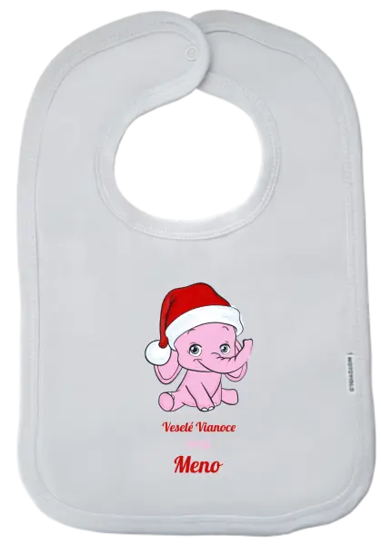 Detský podbradník Veselé vianoce praje - ružový sloník