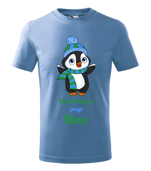 Detské vianočné tričko Veselé Vianoce praje - tučniak modrý