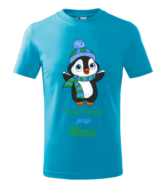 Detské vianočné tričko Veselé Vianoce praje - tučniak modrý