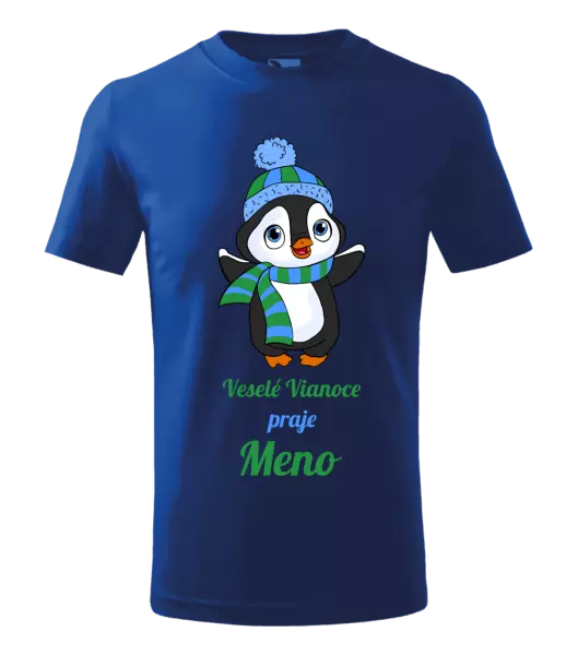Detské vianočné tričko Veselé Vianoce praje - tučniak modrý