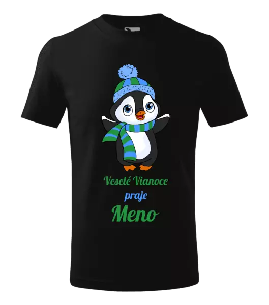 Detské vianočné tričko Veselé Vianoce praje - tučniak modrý