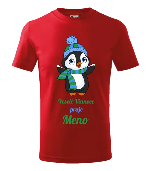 Detské vianočné tričko Veselé Vianoce praje - tučniak modrý