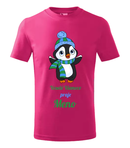 Detské vianočné tričko Veselé Vianoce praje - tučniak modrý