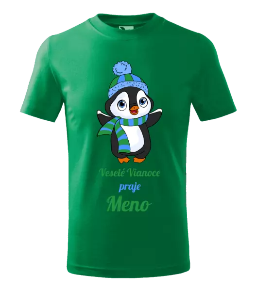 Detské vianočné tričko Veselé Vianoce praje - tučniak modrý