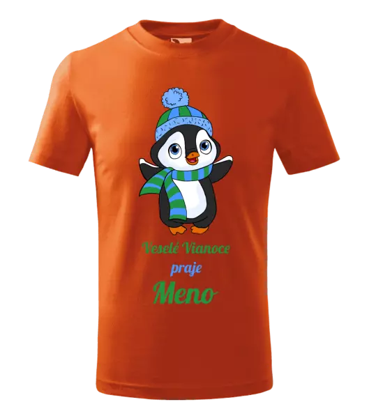 Detské vianočné tričko Veselé Vianoce praje - tučniak modrý