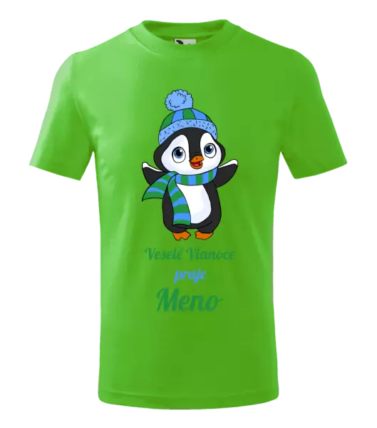 Detské vianočné tričko Veselé Vianoce praje - tučniak modrý