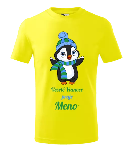 Detské vianočné tričko Veselé Vianoce praje - tučniak modrý