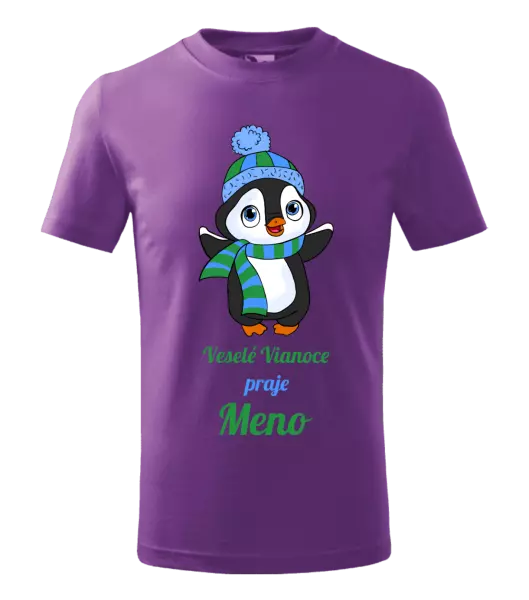 Detské vianočné tričko Veselé Vianoce praje - tučniak modrý