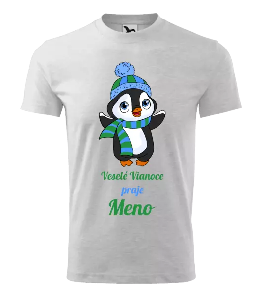 Detské vianočné tričko Veselé Vianoce praje - tučniak modrý