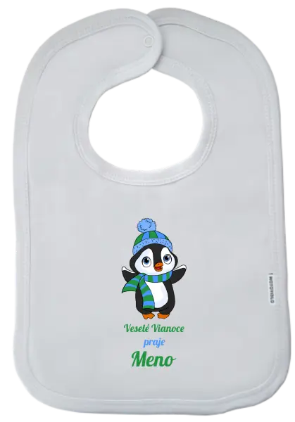 Detský podbradník Veselé Vianoce praje - tučniak modrý