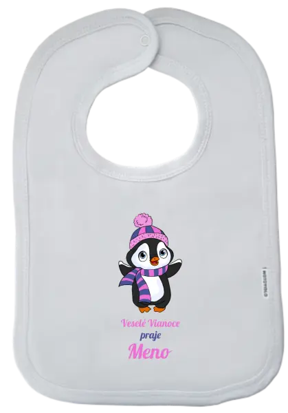 Detský podbradník Veselé Vianoce praje - tučniak ružový