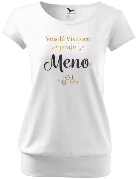 Dámske vianočné tričko Veselé Vianoce praje - zlaté ozdoby