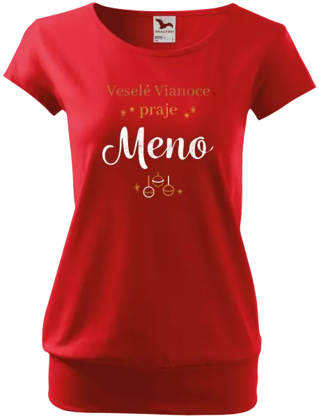 Dámske vianočné tričko Veselé Vianoce praje - zlaté ozdoby