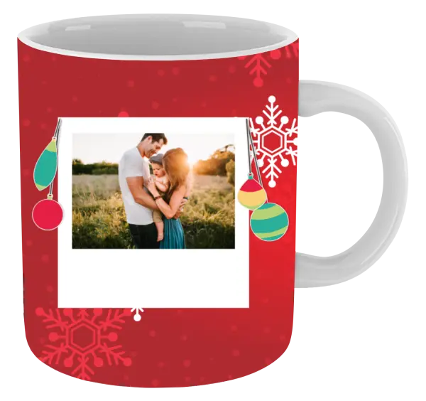 Vianočný hrnček Snehové vločky na červenom pozadí