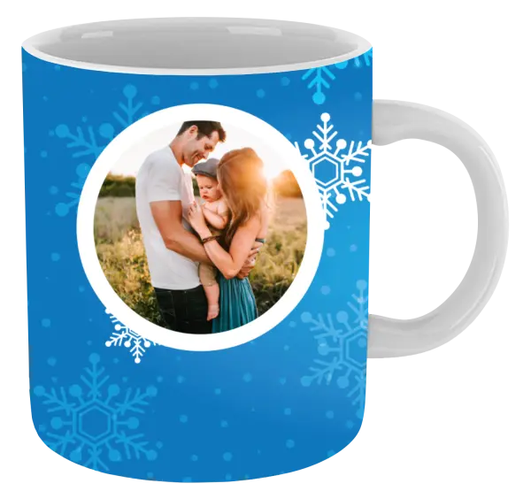 Vianočný hrnček Snehové vločky na modrom pozadí