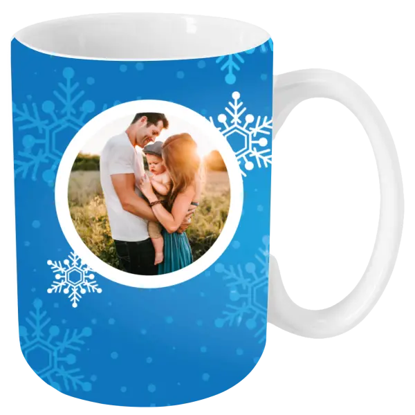 Vianočný hrnček Snehové vločky na modrom pozadí