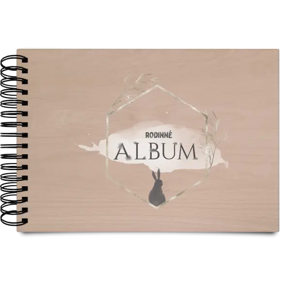 Drevený album s krúžkovou väzbou Zajac v zlatom šesťuholníku
