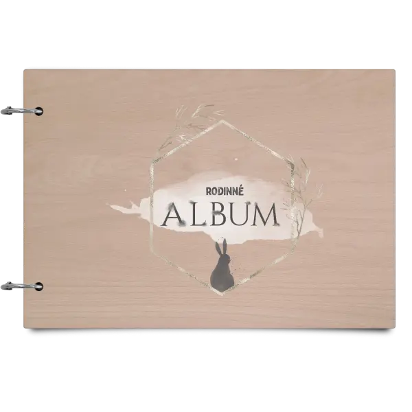 Drevený album so sponami Zajac v zlatom šesťuholníku