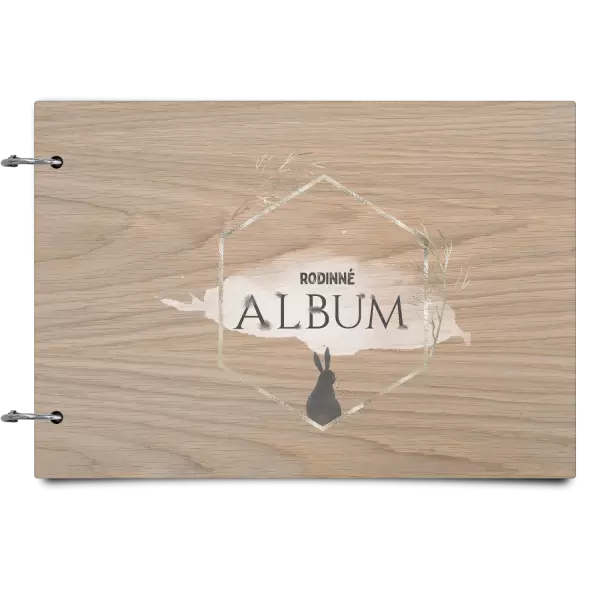 Drevený album so sponami Zajac v zlatom šesťuholníku