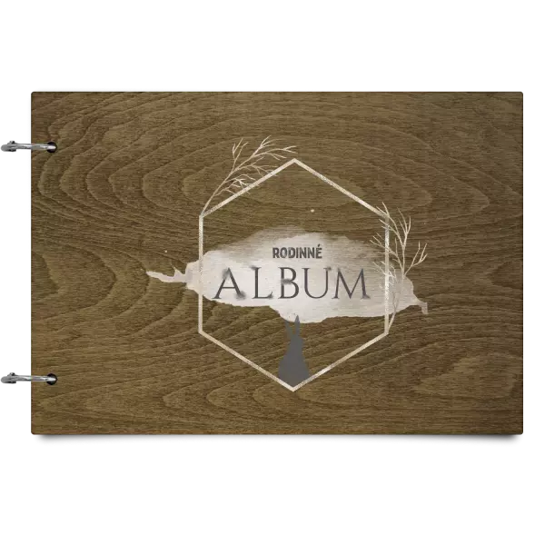 Drevený album so sponami Zajac v zlatom šesťuholníku