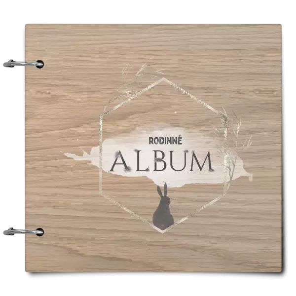 Drevený album so sponami Zajac v zlatom šesťuholníku