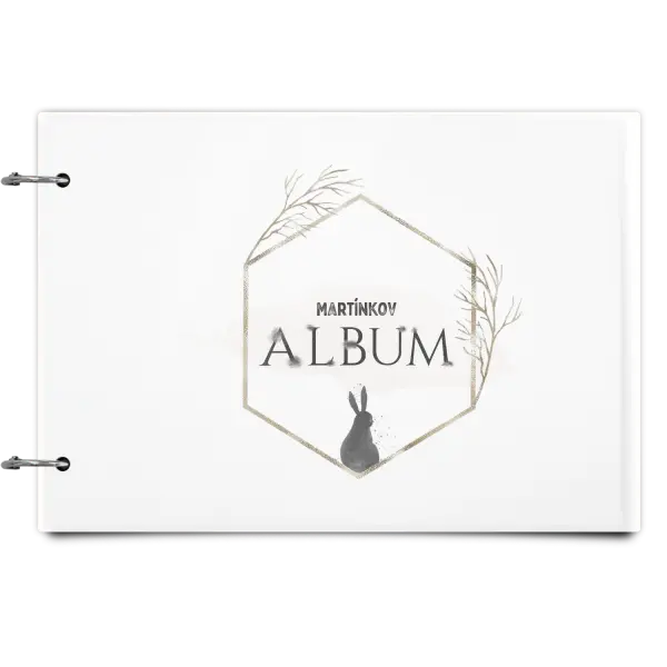 Plexi album sa sponami Zajac v zlatom šesťuholníku s menom