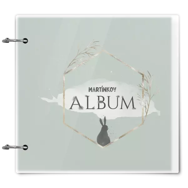 Plexi album sa sponami Zajac v zlatom šesťuholníku s menom