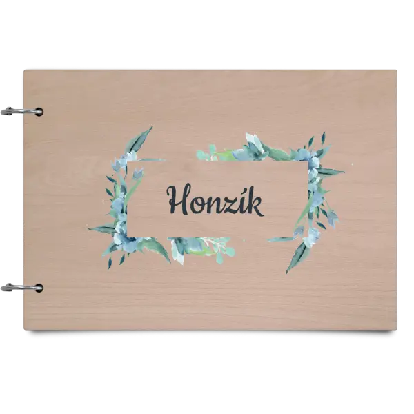 Drevený album so sponami Zelené lístočky s menom