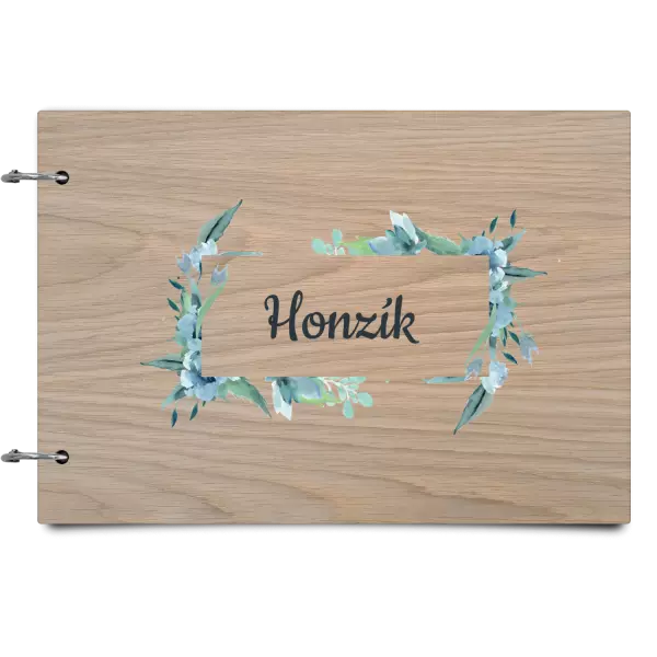 Drevený album so sponami Zelené lístočky s menom