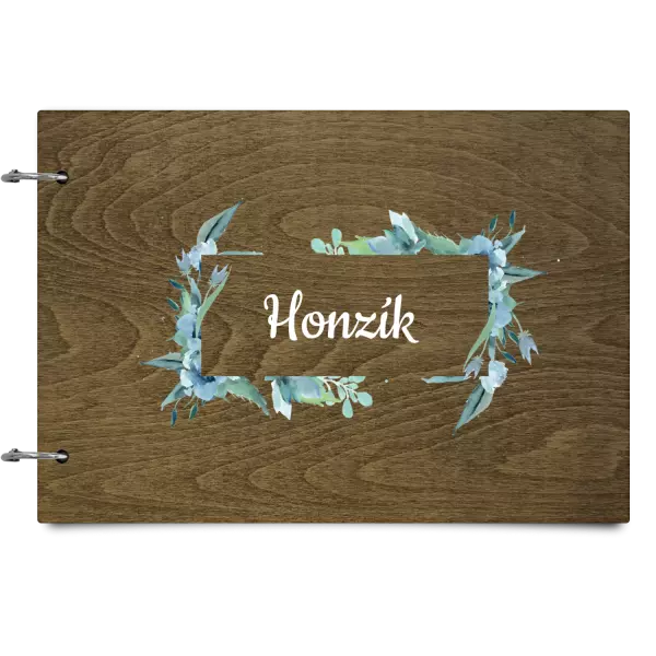 Drevený album so sponami Zelené lístočky s menom