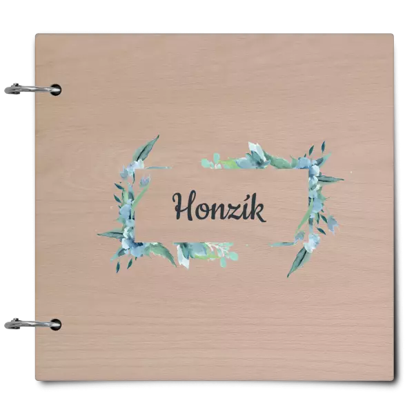 Drevený album so sponami Zelené lístočky s menom