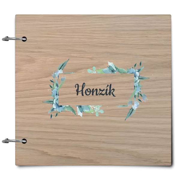 Drevený album so sponami Zelené lístočky s menom