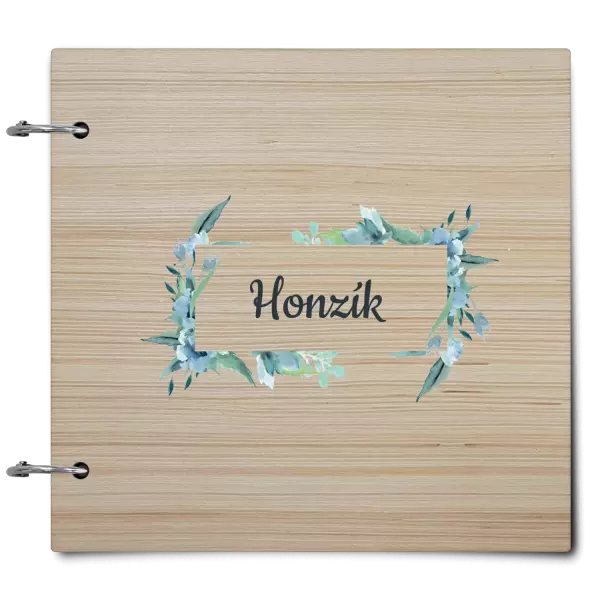 Drevený album so sponami Zelené lístočky s menom