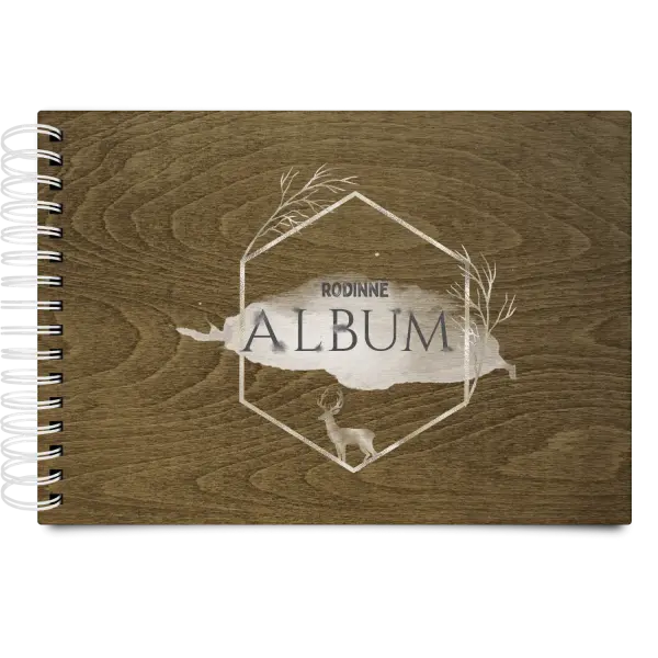 Drevený album s krúžkovou väzbou Zlatý jeleň v šesťuholníku